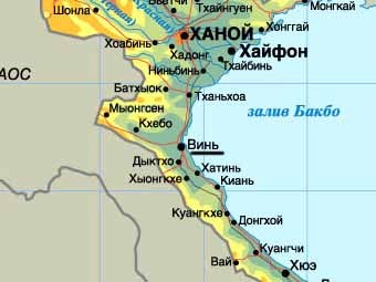 Карта центральной части Вьетнама. Фрагмент иллюстрации с сайта viett.ru