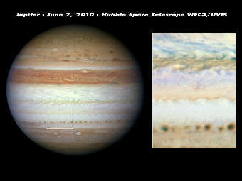����� ������� ������������ ������� "�������" ��������� "�����". ����������� NASA, ESA, M. H. Wong (University of California, Berkeley, USA), H. B. Hammel (Space Science Institute, Boulder, Colorado, USA), A. A. Simon-Miller (Goddard Space Flight Center, G