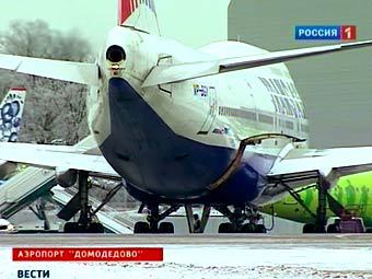 Самолет "Трансаэро" в "Домодедово". Кадр телеканала "Россия 1"